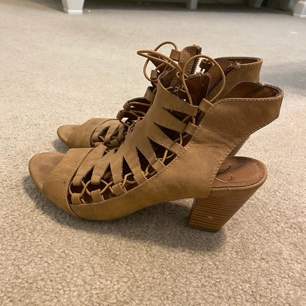 Tan high heels